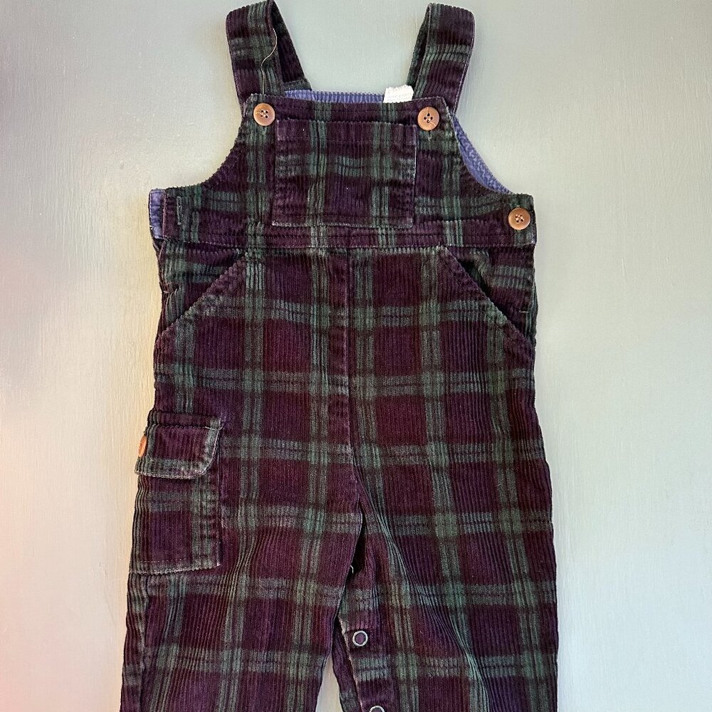 Hartstrings Plaid Corduroy Overalls Green and Navy Holiday Overalls Unisex